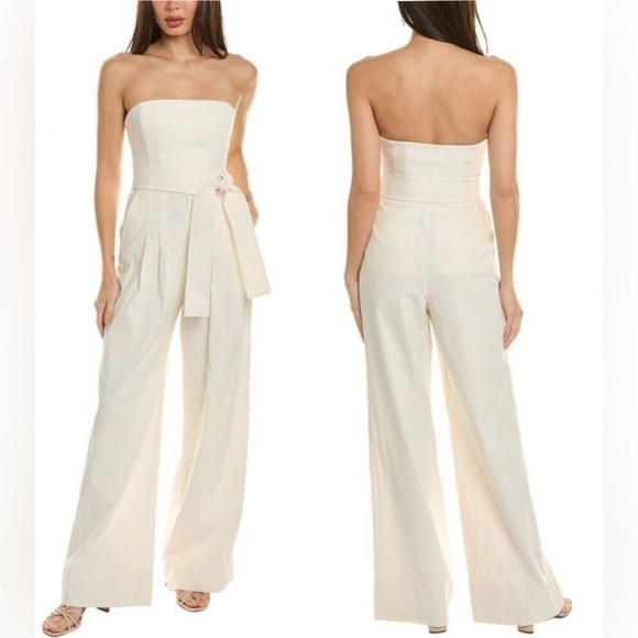 NWOT A.L.C. elise white strapless belted wide leg jumpsuit sz 0 - Picture 1 of 6